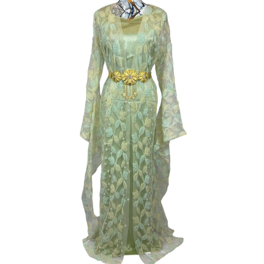 Kurdischer Luxus-Kaftan in Mintgrün – Handverziert & mit Glitzersteinen Kurdish Fanshop