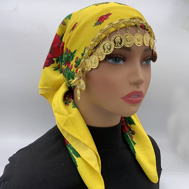 Kopfband mit kurdischem Blumenmuster – Bohemian-Akzent mit Goldmünzen keine Marke