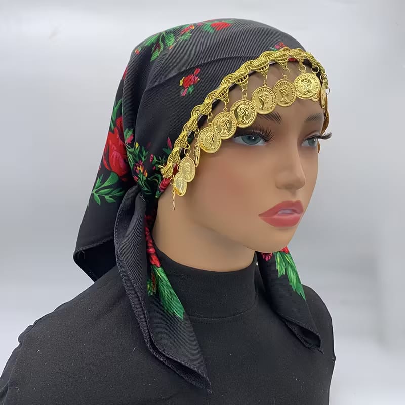 Kopfband mit kurdischem Blumenmuster – Bohemian-Akzent mit Goldmünzen keine Marke