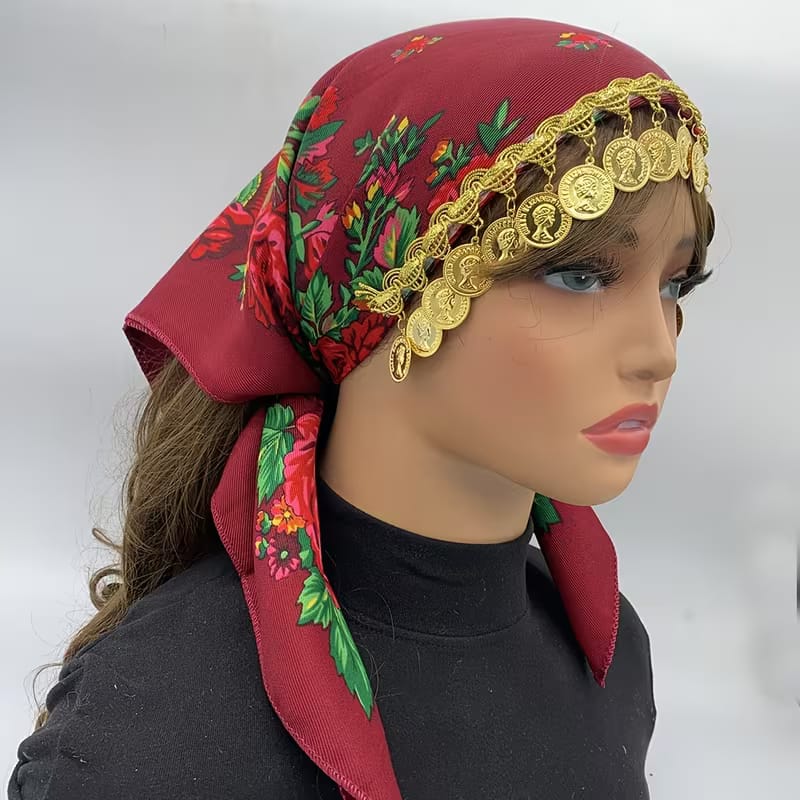 Kopfband mit kurdischem Blumenmuster – Bohemian-Akzent mit Goldmünzen keine Marke