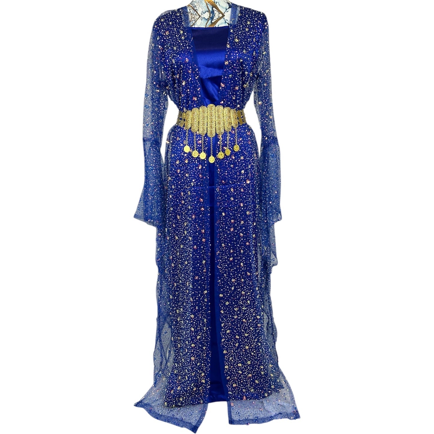 Kurdischer Luxus-Kaftan in Königsblau – Handverziert & mit goldenem Zinar-Gürtel Kurdish Fanshop