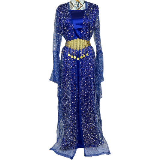 Kurdischer Luxus-Kaftan in Königsblau – Handverziert & mit goldenem Zinar-Gürtel Kurdish Fanshop