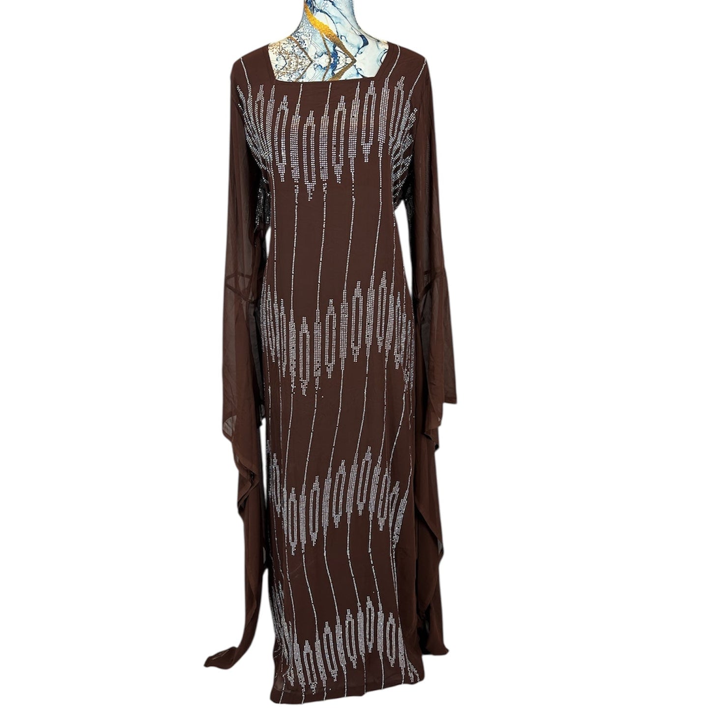 Kurdischer Luxus-Kaftan in Schokoladenbraun – Handverziert & mit Glitzersteinen Kurdish Fanshop