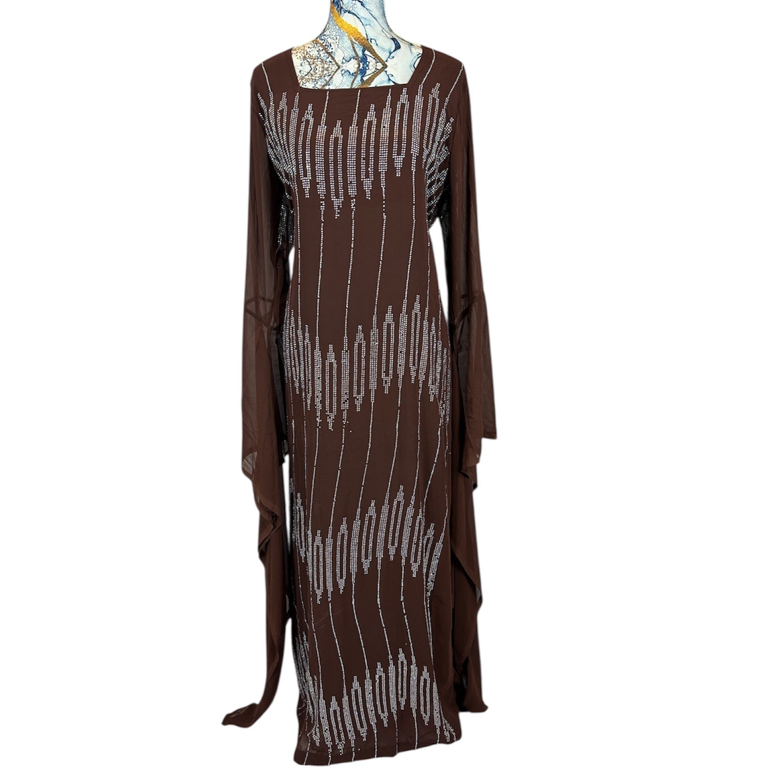 Kurdischer Luxus-Kaftan in Schokoladenbraun – Handverziert & mit Glitzersteinen Kurdish Fanshop