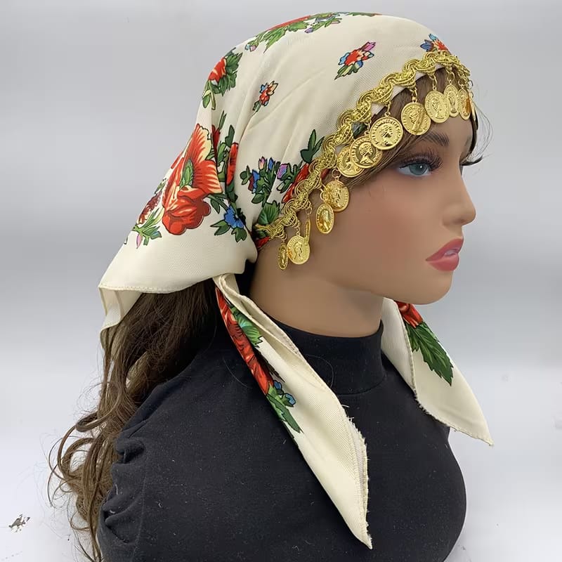 Kopfband mit kurdischem Blumenmuster – Bohemian-Akzent mit Goldmünzen keine Marke