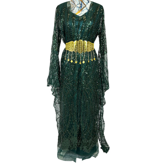 Kurdischer Luxus-Kaftan in Smaragdgrün – Handverziert & mit goldenem Zinar-Gürtel Kurdish Fanshop
