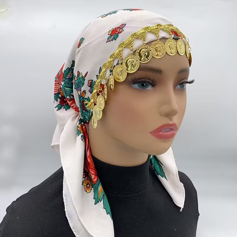 Kopfband mit kurdischem Blumenmuster – Bohemian-Akzent mit Goldmünzen keine Marke