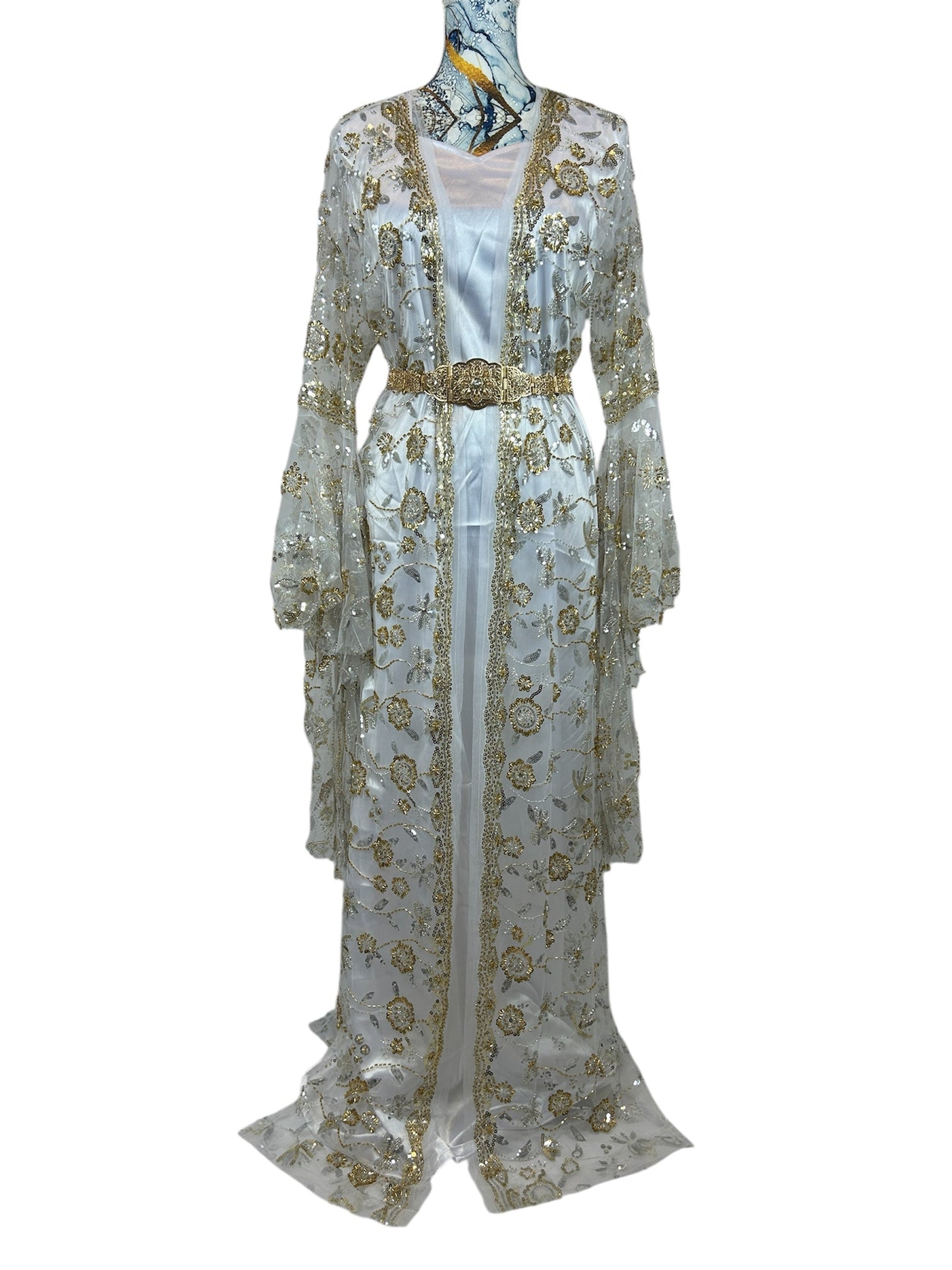 Kurdischer Luxus-Kaftan in Elfenbeinweiß – Handverziert & mit Glitzersteinen Kurdish Fanshop