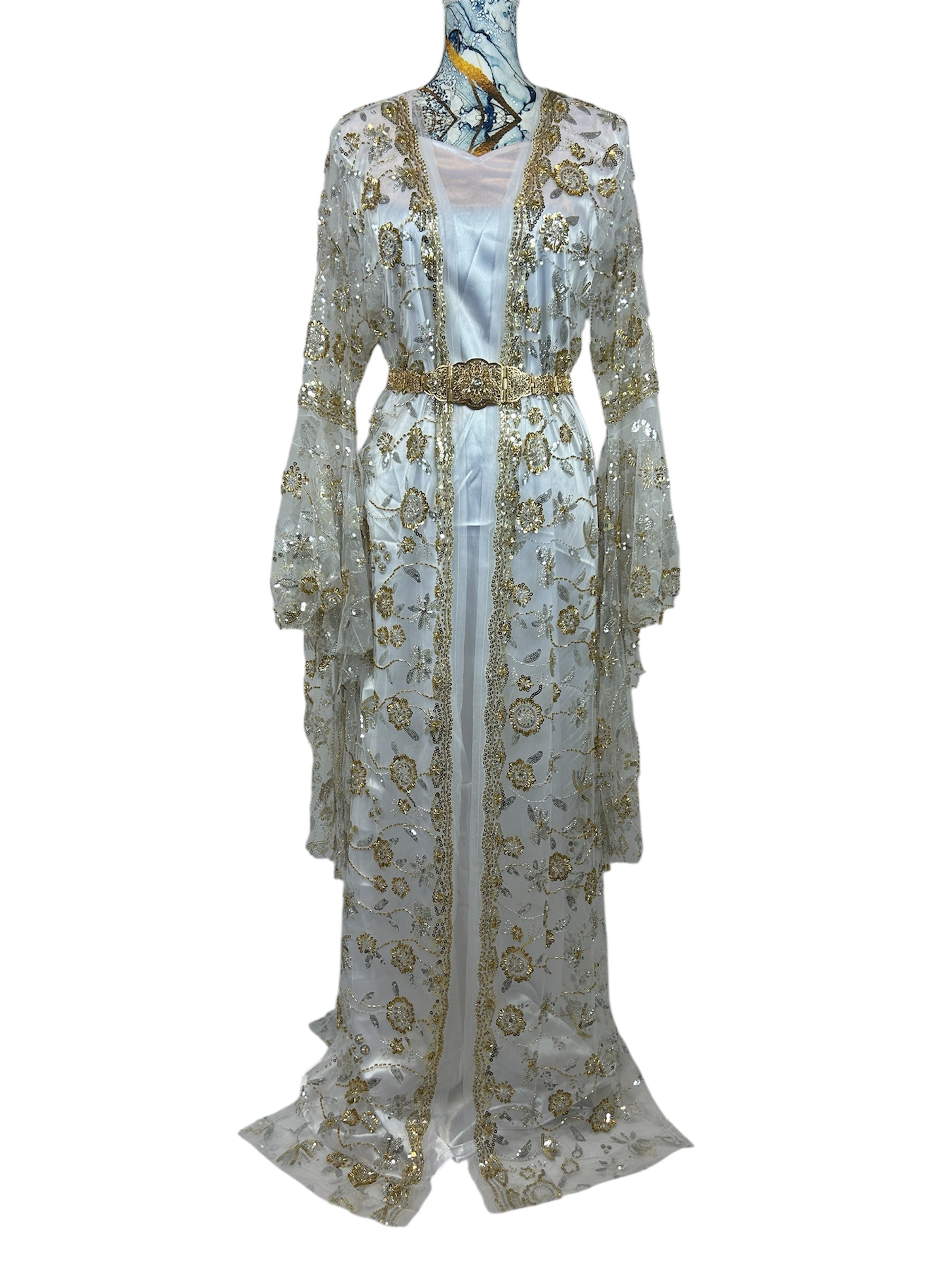 Kurdischer Luxus-Kaftan in Elfenbeinweiß – Handverziert & mit Glitzersteinen Kurdish Fanshop