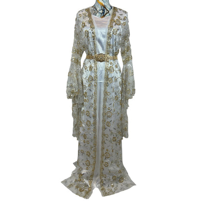 Kurdischer Luxus-Kaftan in Elfenbeinweiß – Handverziert & mit Glitzersteinen Kurdish Fanshop