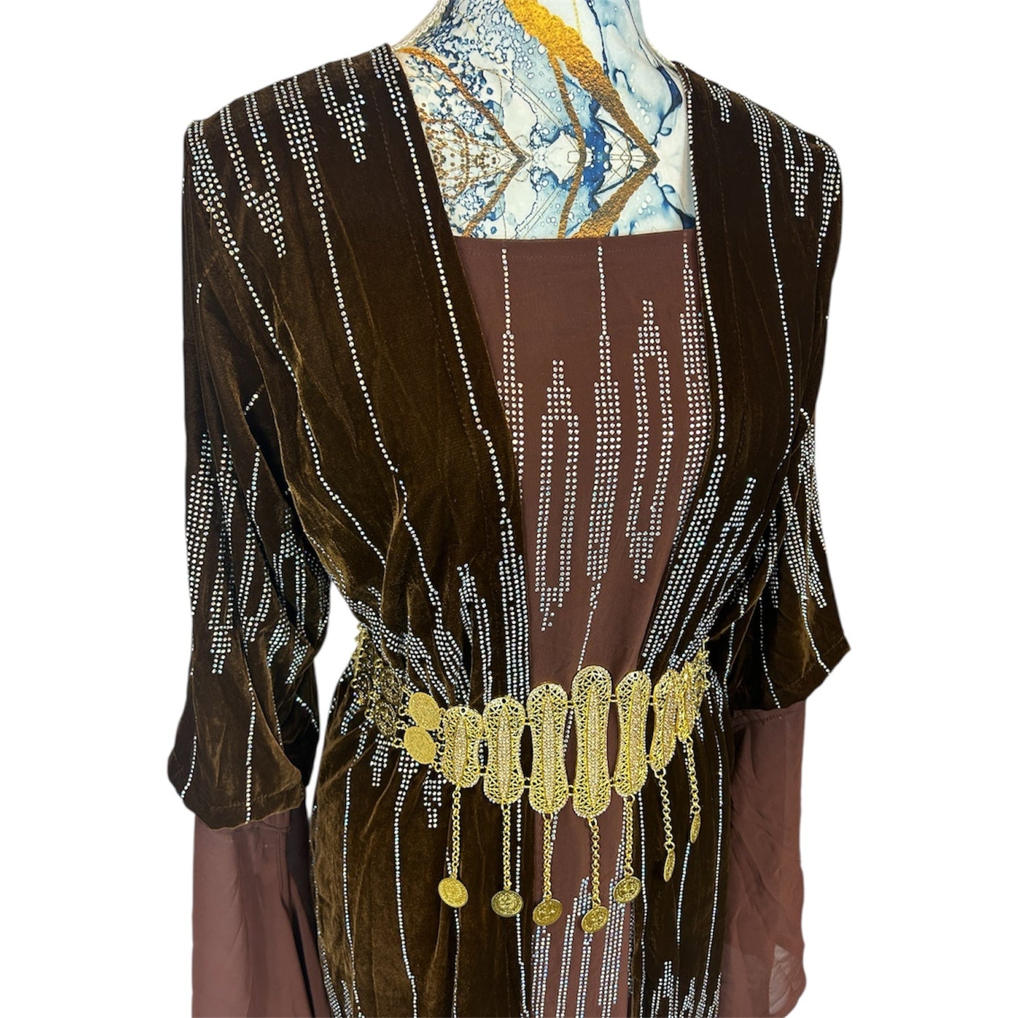 Kurdischer Luxus-Kaftan in Schokoladenbraun – Handverziert & mit Glitzersteinen Kurdish Fanshop