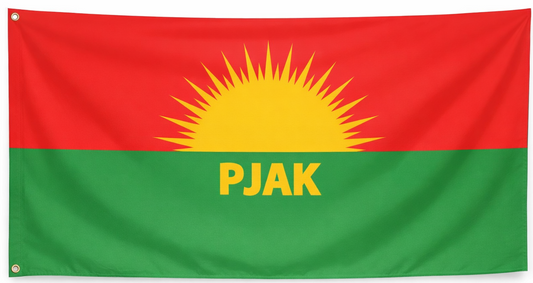 PJAK Flagge – Hochwertige Fahne mit Sonnensymbol (Rot-Grün-Gelb) Kurdish Fanshop