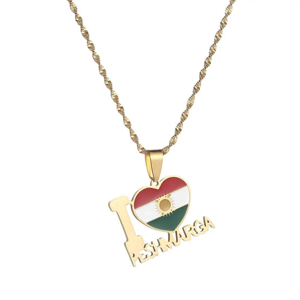 "I love Pesmerga" Kurdistan Anhänger mit Kette Kurdish Fanshop