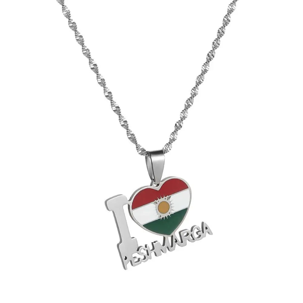"I love Pesmerga" Kurdistan Anhänger mit Kette Kurdish Fanshop