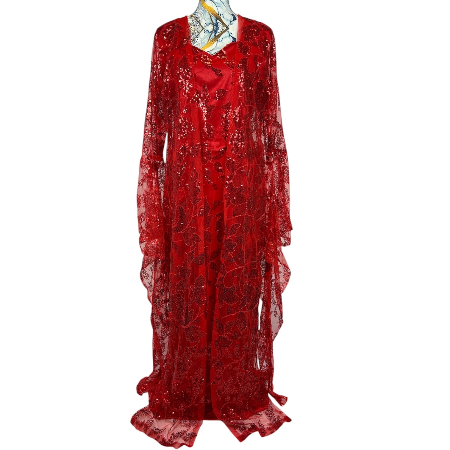 Kurdischer Luxus-Kaftan in Rubinrot – Handverziert & mit goldenem Zinar-Gürtel Kurdish Fanshop