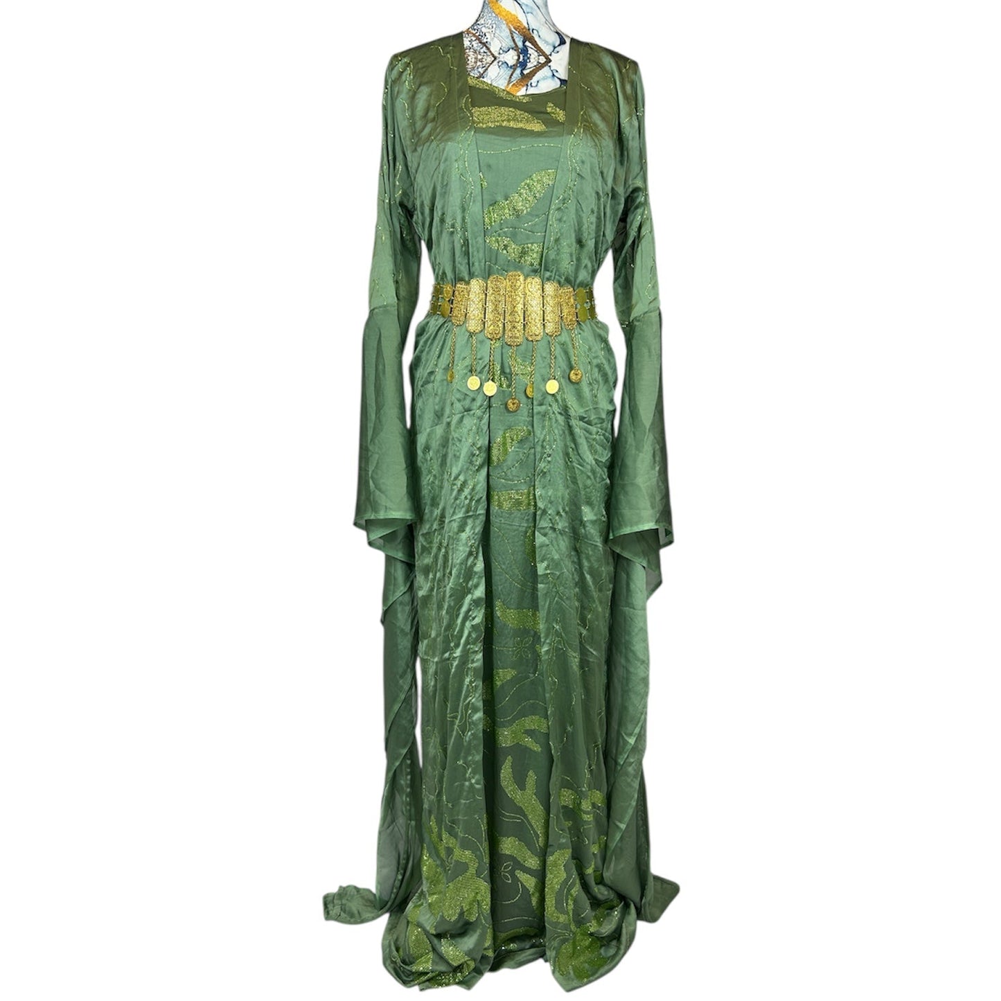 Kurdischer Luxus-Kaftan in Olivgrün – Handverziert & mit goldenem Zinar-Gürtel Kurdish Fanshop