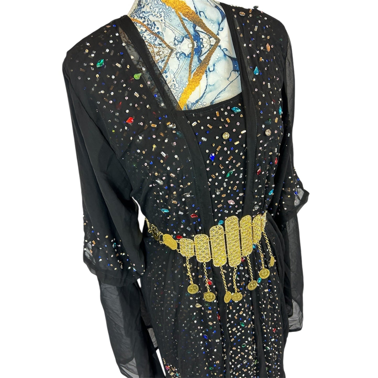 Kurdischer Luxus-Kaftan in Schwarz – Handverziert & Glitzersteinen Kurdish Fanshop