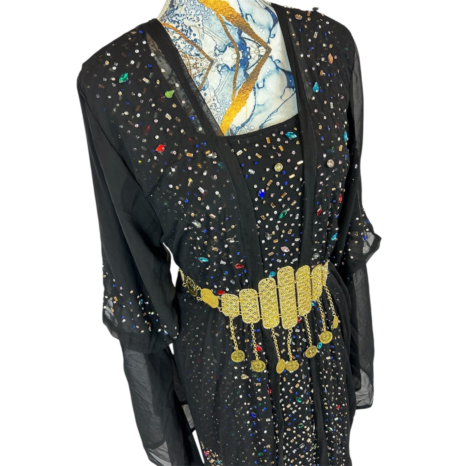 Kurdischer Luxus-Kaftan in Schwarz – Handverziert & Glitzersteinen Kurdish Fanshop