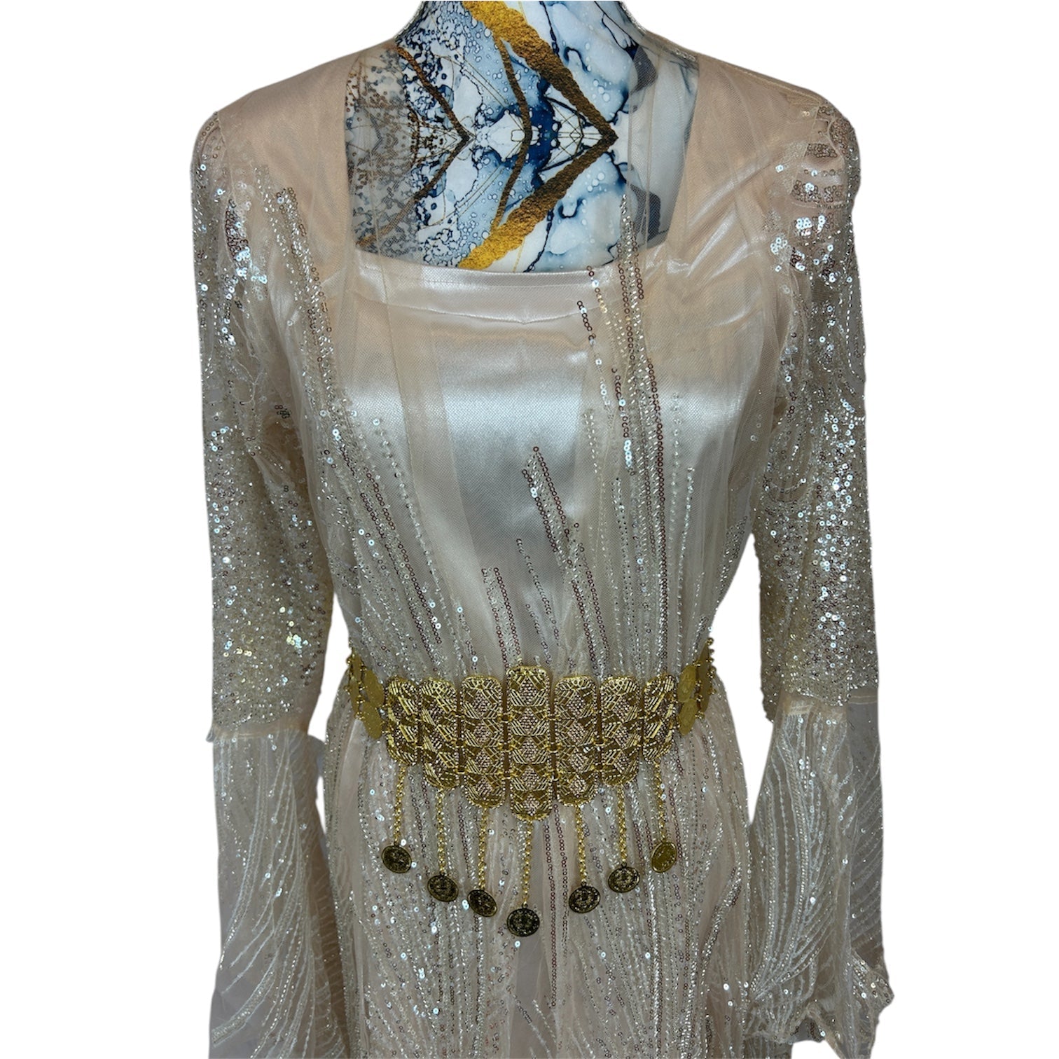 Kurdischer Luxus-Kaftan in Weiß – Handverziert & mit Goldstickerei Kurdish Fanshop