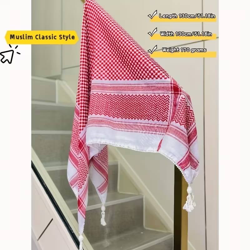 Traditioneller Rot-Weißer Schal mit Ethno-Muster – Stylisches Tuch mit Quasten für Damen & Herren Kurdish Fanshop