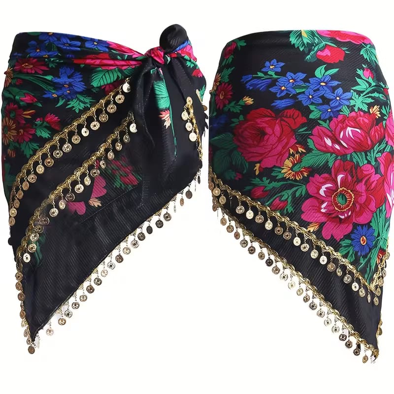 Kurdistan-inspirierter Hüftschal mit Blumenmotiv und ethnischen Münzverzierungen – Tanz- & traditionelles Mode-Accessoire“ Kurdish Fanshop