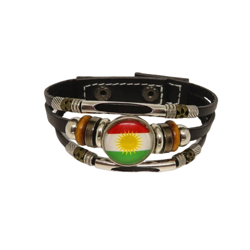 Bracelet en cuir avec le drapeau du Kurdistan