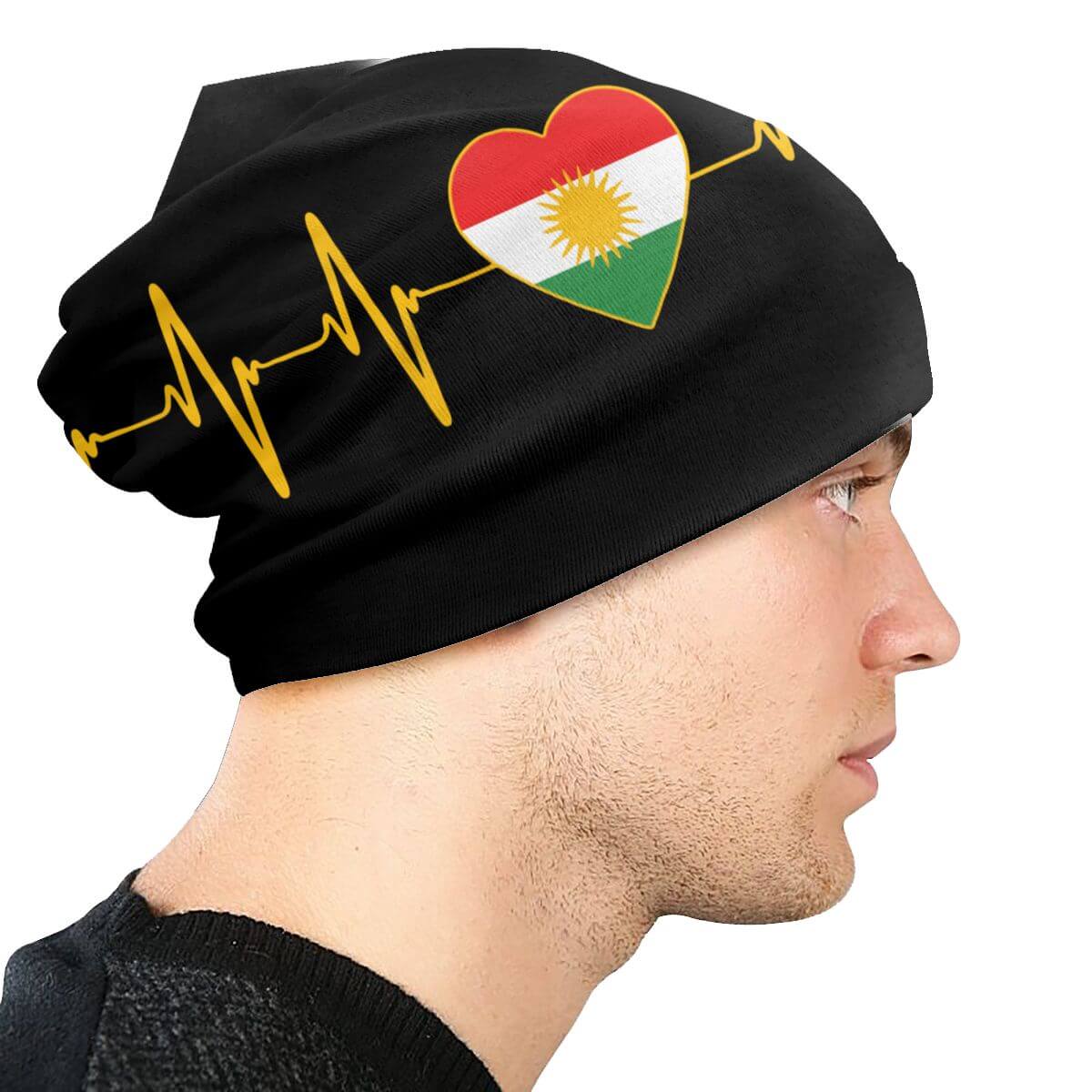 Elastische Mütze / Beanie mit kurdischem Herz