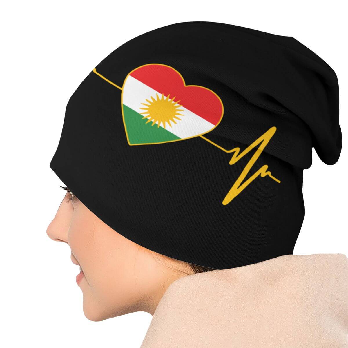 Elastische Mütze / Beanie mit kurdischem Herz